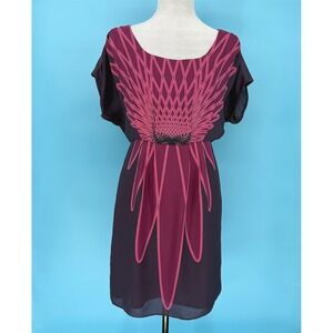 Tibi New York Silk Mini Dress Purple Pink Graphic‎ Print Dolman Sleeve Size 4